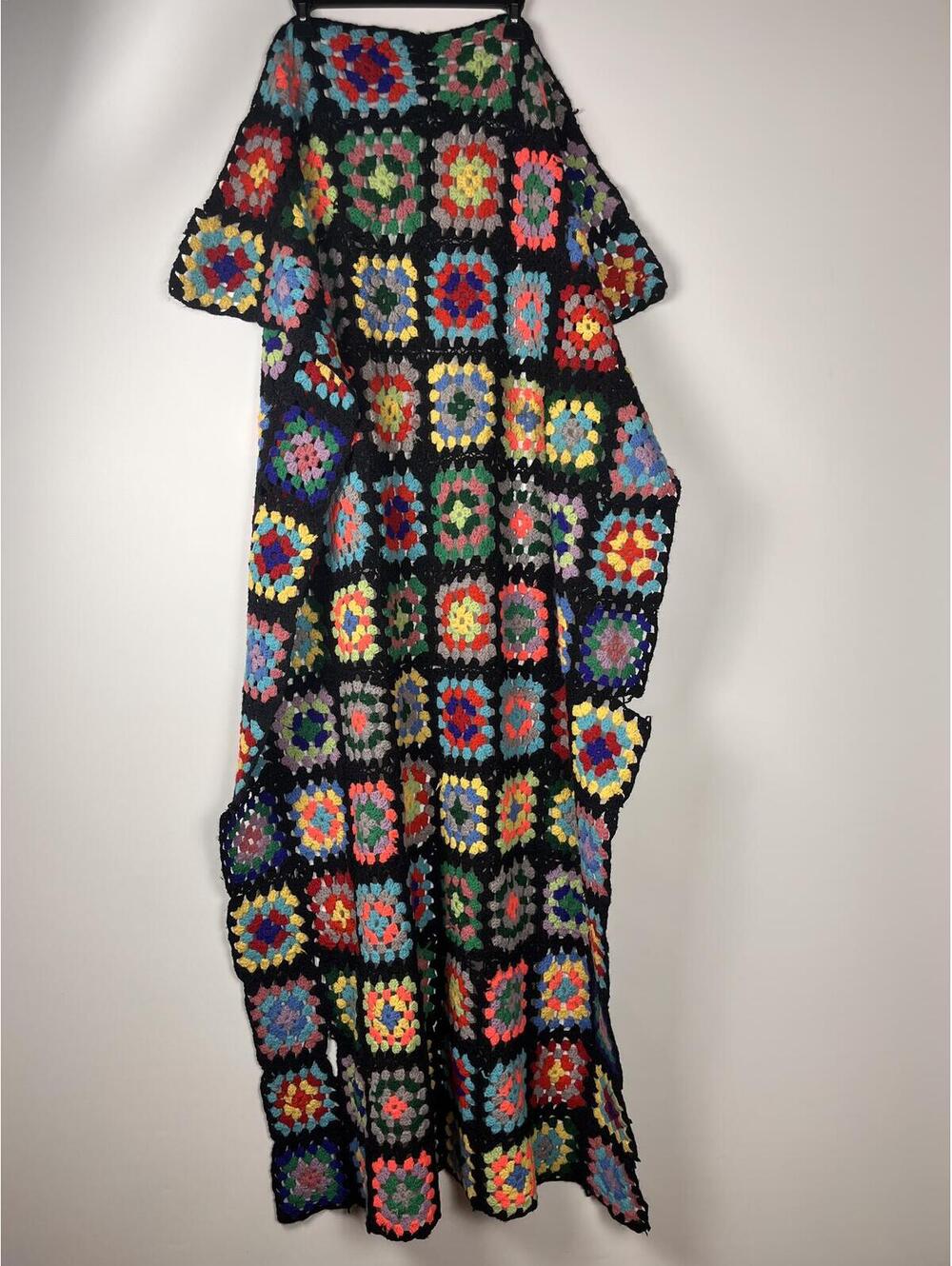 Handmade Crochet Granny Square Afghan Throw Blanket Retro Boho 58"x36" *flaw*
